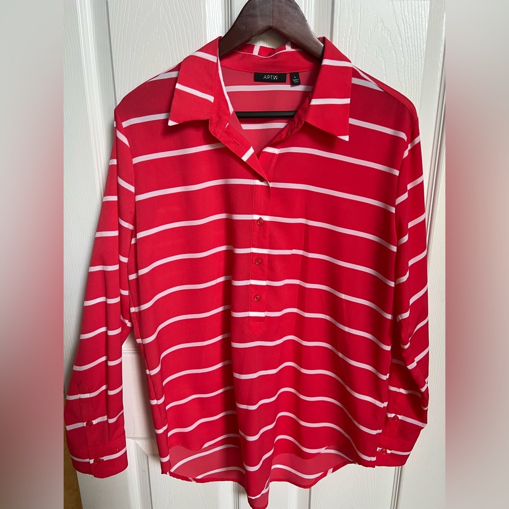 APT Orange and White Casual Button Down Shirt